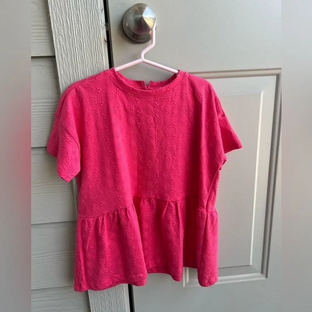 Cute Pink Peplum-Style Top, blouse, 100% cotton